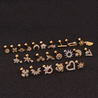 1pc Joyería De Oído Corazón Sol 20 G Aro De Acero Inoxidable 