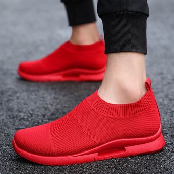 blanco y rojo para verano, zapatos sin cordones color negro mocasines de alta calidad Lace-Up Red#Zapatillas deportivas de malla transpirable para hombre 