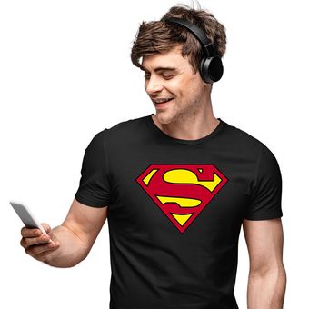 Camiseta Negra Hombre Superman ADN