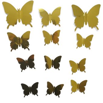 GENERICO Mariposas Decorativas 3d Color Dorado 12 Unidades