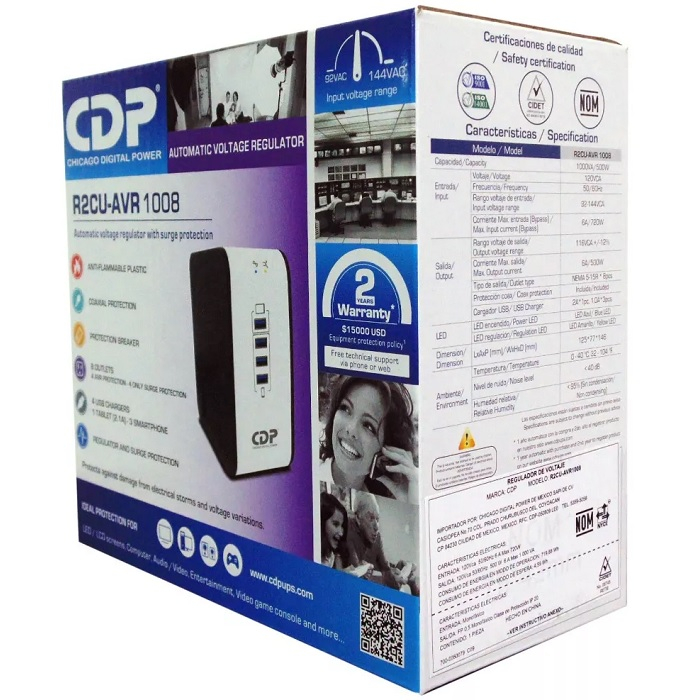 Regulador De Voltaje CDP R2CU-AVR1008 1000VA 8 Contactos