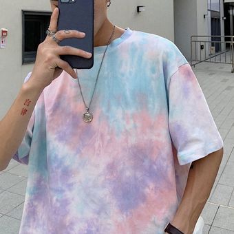 Camisetas holgadas de moda   con degradado de Tie Dye para hombre camiseta Casual de hombre CUI #Purple camisetas de manga corta con estampado Hip Hop para hombre y pareja 