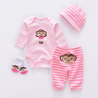traje de 4 Uds. monos infantiles de manga larga Conjuntos de ropa de moda para bebé de algodón para ropa bonita niña recién nacida calcetines y sombrero, pantalones 