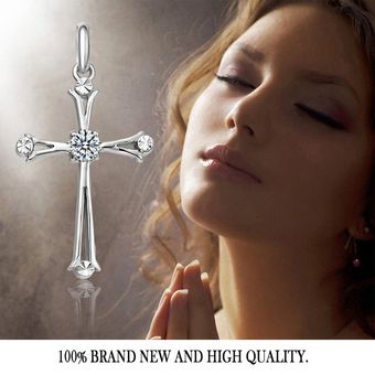 en forma de cruz de la manera plata de ley pendientes de la cadena collar de la mujer joyas-Plata 