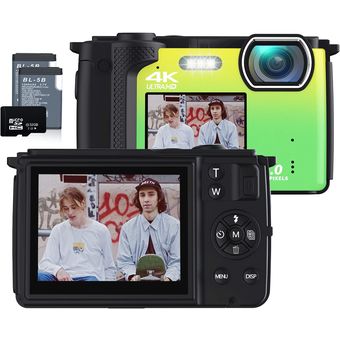 Cámara digital compacta, flash integrado con zoom digital de 16X, cámara  digital 4K HD de doble lente de doble pantalla para estudiantes para