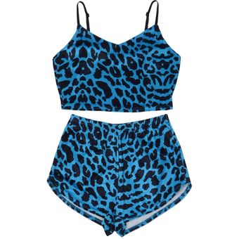 Mujeres verano leopardo pijamas fijaron sin mangas con 