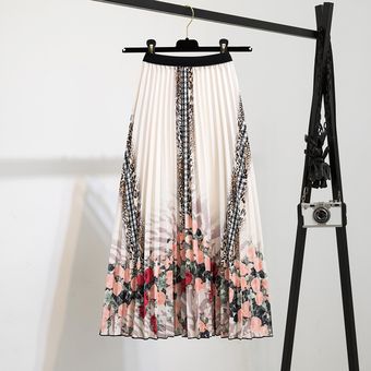 Falda plisada de verano para mujer falda de cintura alta con estamp 