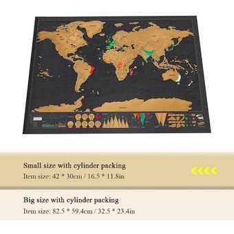 Versión de lujo Negro Rasguño Mapa Papel raspado Huella de viaje Regalo creativo Trompeta sin tubo 
