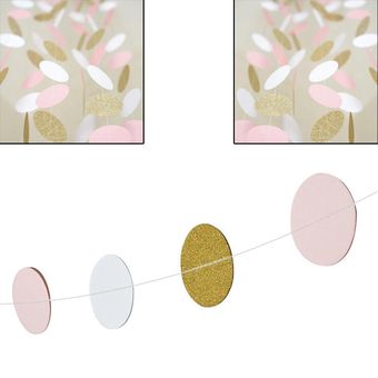 Pink & White & Gold Glitter Circle Paper Dots Paper Garland 