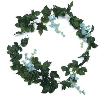 2.2m 7.3ft Azul Composición de flores artificiales Wisteria verde de la hoja de la vid para la fiesta jardín de la boda Decoración 