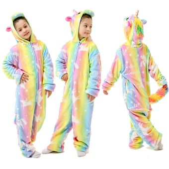 ropa cálida de Unicornio de color arcoíris pijama de Unicornio para niñas pequeñas Pijamas de punto para niños-LA14 Pijama de invierno de franela de una pieza para niños 