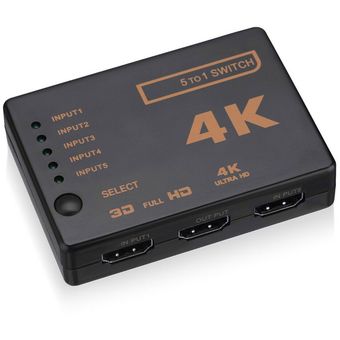 1 juego 5 Puerto UHD 4K 3D Interruptor 1080p HDMI Splitter Selector Selector Hub IR remoto HDTV concentrador remoto por infrarrojos negro 