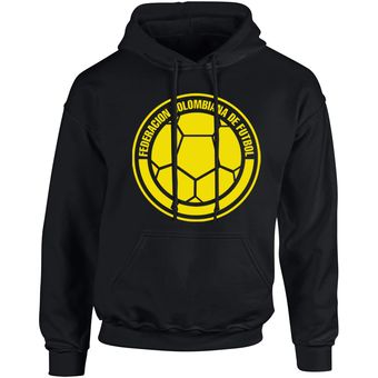 Buzo Hoddie Seleccion Colombia Fan Capota Ni o Negro Y Amarillo