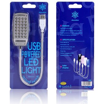 Sunshine S28 28 leds luz de lectura LED flexible USB portatil con luz de noche azul 
