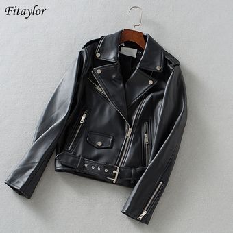 abrigo Fitaylor-Chaqueta de piel sintética con cinturón para mujer 