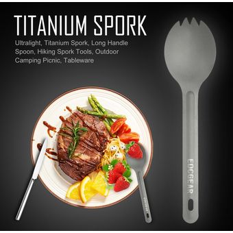 Ultraligero de titanio Spork largo mango de una cuchara acampar al aire libre de la comida campestre del vajilla 