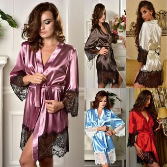 Venta caliente Sexy mujer Bata seda ropa dormir camisón de encaje pijamas  Baby Dolls \