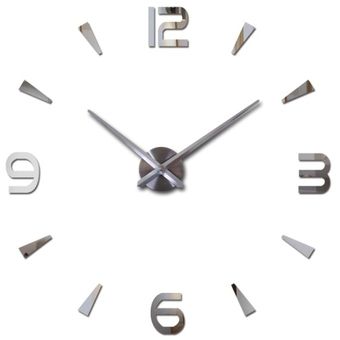 #Silver Brief Fashion Wall Clock For Living Room Design Acrylic Mirror Clocks Europe Diy 3d Stickers Large Decorative Quartz Watch 