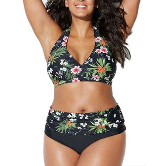 Bikini push up con estampado floral para mujer de talla grande Negro 