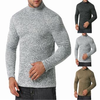Suéter de punto de manga larga de cuello alto cálido delgado para hombre 
