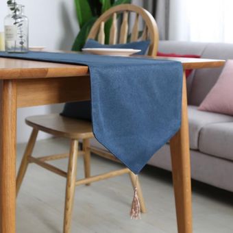 Camino de mesa de lino y algodón Color sólido con borla, moderno 