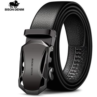 Bison-Cinturón De Mezclilla Para Hombre Cinturones De Cuero De Vaca Marca De Moda Hebilla Automática Cinturones De Cuero Genuino Negro Para Hombre 3 4 Cm De Ancho N71314 