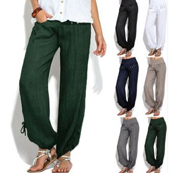Pantalón largo holgado de harem de color liso con bolsillo de yoga casual para mujer Beige 