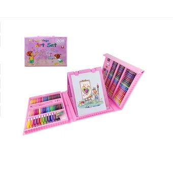 Kit De Colores 208 Piezas Juego Arte Y Dibujo Creativo Rosa