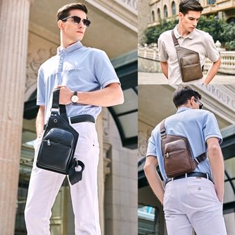 Bolso cruzado de cuero de la famosa marca bolso de hombro cruzado retro estilo antiguo bolso para tiempo libre tipo mensajero para hombre #Negro 