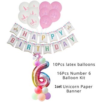 Columna de globos con forma de unicornio para niños cartel de feliz cumpleaños 