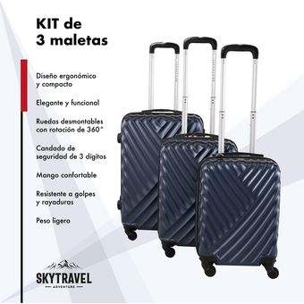 Maleta Viaje Set 3 Maletas Rigidas Ruedas Negro Avion Kit