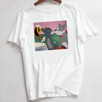 Harajuku camiseta de mujer gato dibujos animados estampado verano Camisetas Casual manga corta HON 