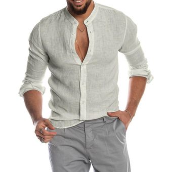 #Style 1 Color 7 camisas de manga corta de lino para hombre,camisas 