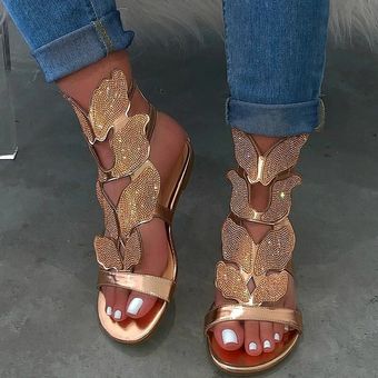 Sandalias de mujer sandalias zapatos planos de diamantes de agua 