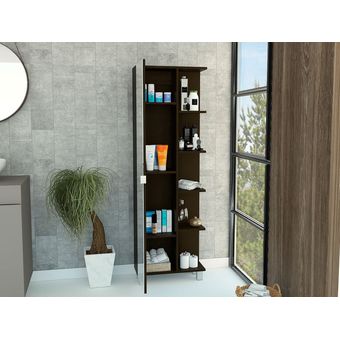 Mueble esquinero zendaya, wengue, con espejo y variedad de