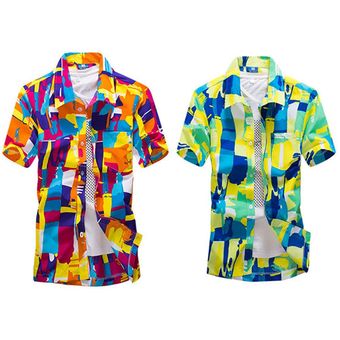 Suelta geométrica de impresión camisa de los hombres de secado rápido de manga corta hombre camiseta Beach 