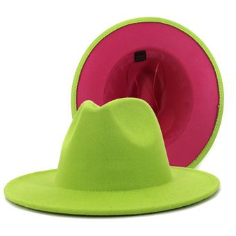 Invierno de las mujeres sombreros de parches lisos dos colores diferentes de ala ancha de la Iglesia de las mujeres sombreros de invierno de otoño de los hombres Sombrero de Panamá trilby sombrero fedora WAN（#pink and red） 