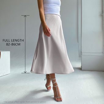 Falda Midi elegante de cintura alta Falda larga de satén para mujer 