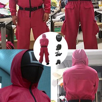 Disfraz para Squid Game Jumpsuit con capucha y máscara Outh Corea Cosplay Outfit 