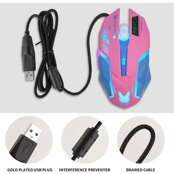 USB Wired Gaming Mouse Pink Computer Professional E-sports Mouse 2400 DPI Colorful Backlit Silent Mouse for Lol Laptop Pc（#black） 