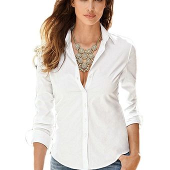 Blusa de manga larga de estilo básico para mujer Camisa con cuello vuelto Blusa 