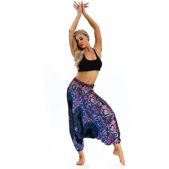 Pantalón holgado de danza yoga harem con estampato floral para mujer Púrpura 