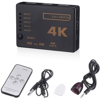 1 juego 5 Puerto UHD 4K 3D Interruptor 1080p HDMI Splitter Selector Selector Hub IR remoto HDTV concentrador remoto por infrarrojos negro 