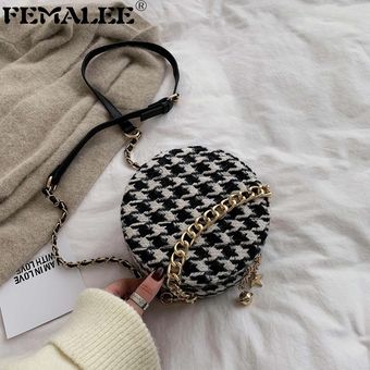 Bolsos de lana circulares de moda para mujer bandolera con cremallera cadenas para bolsos de hombro con asa #18.5x18.5x9cm bolso redondo 