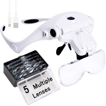 Lupa de lupa USB LED Lámpara Lámpara Cabeza Lupa Joyero Diadema Magnifier 