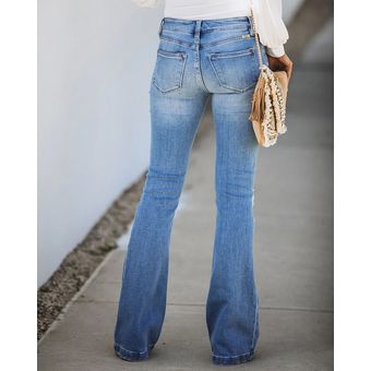 Jeans Bootcut Acampanados Con Agujeros Para Mujer 