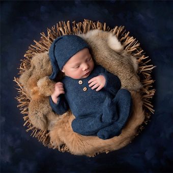 Atrezos para fotografía de bebés recién nacidos manta de ganchillo hecha a mano para niños y niñas conjunto de 2 uds De accesorios para fotos de niños pequeños de 0 a 12 meses 