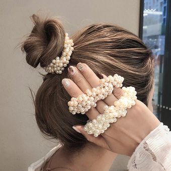 Correas para el pelo elegantes de mujer en cuentas para niñas cintas de goma soportes para Coleta accesorios para el cabello elásticos brown 
