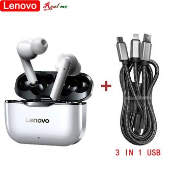 Aurículares Bluetooth Lenovo LP1 y cable de datos USB 3 en 1 