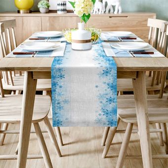 decoración de mesa Caminos de mesa de copos de nieve azules camino 